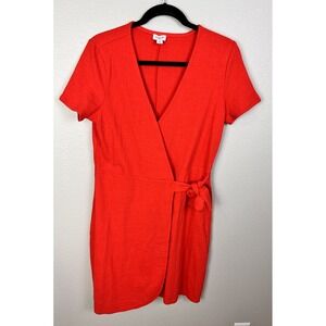 J.Crew Womens Sz Small Red Short Sleeve V Neck Mini Wrap Dress